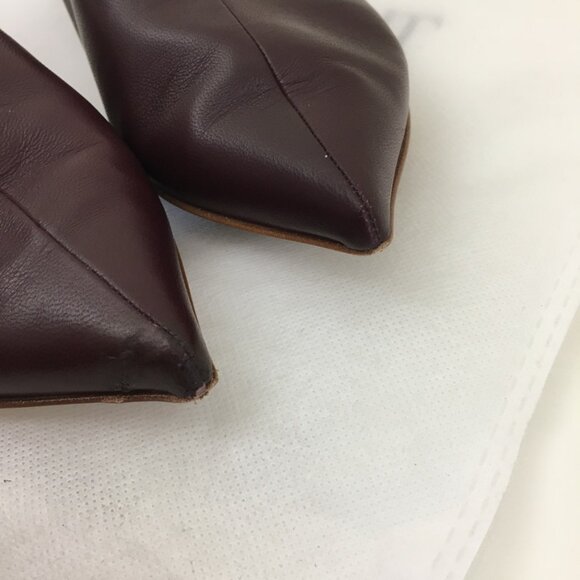 CELINE Authentic Peep Toe Flats Womens 35.5 Made in Italy Burgundy Soft Leather - Picture 12 of 13